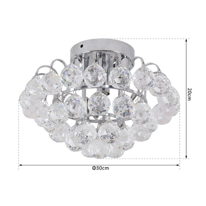 HOMCOM Crystal Ceiling Lamp Chandelier Hallway Flush Mount Pendant 3 Light √ê¬§30cm Silver