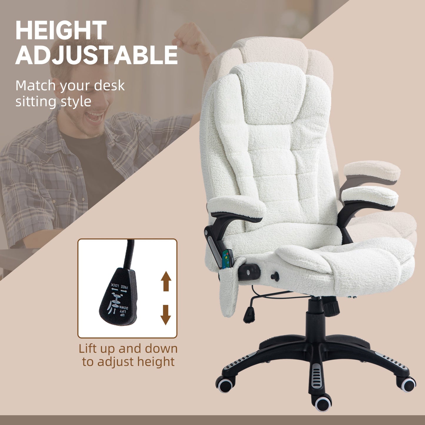 Vinsetto Boucle Six-Point Massage Office Chair - White