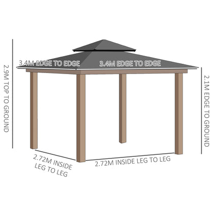 Outsunny 3.5 x 3.5m Outdoor Hardtop Gazebo Canopy with Two-tier Metal Roof and Solid Wood Frame Outdoor Patio Shelter for Patio, Garden, Grey