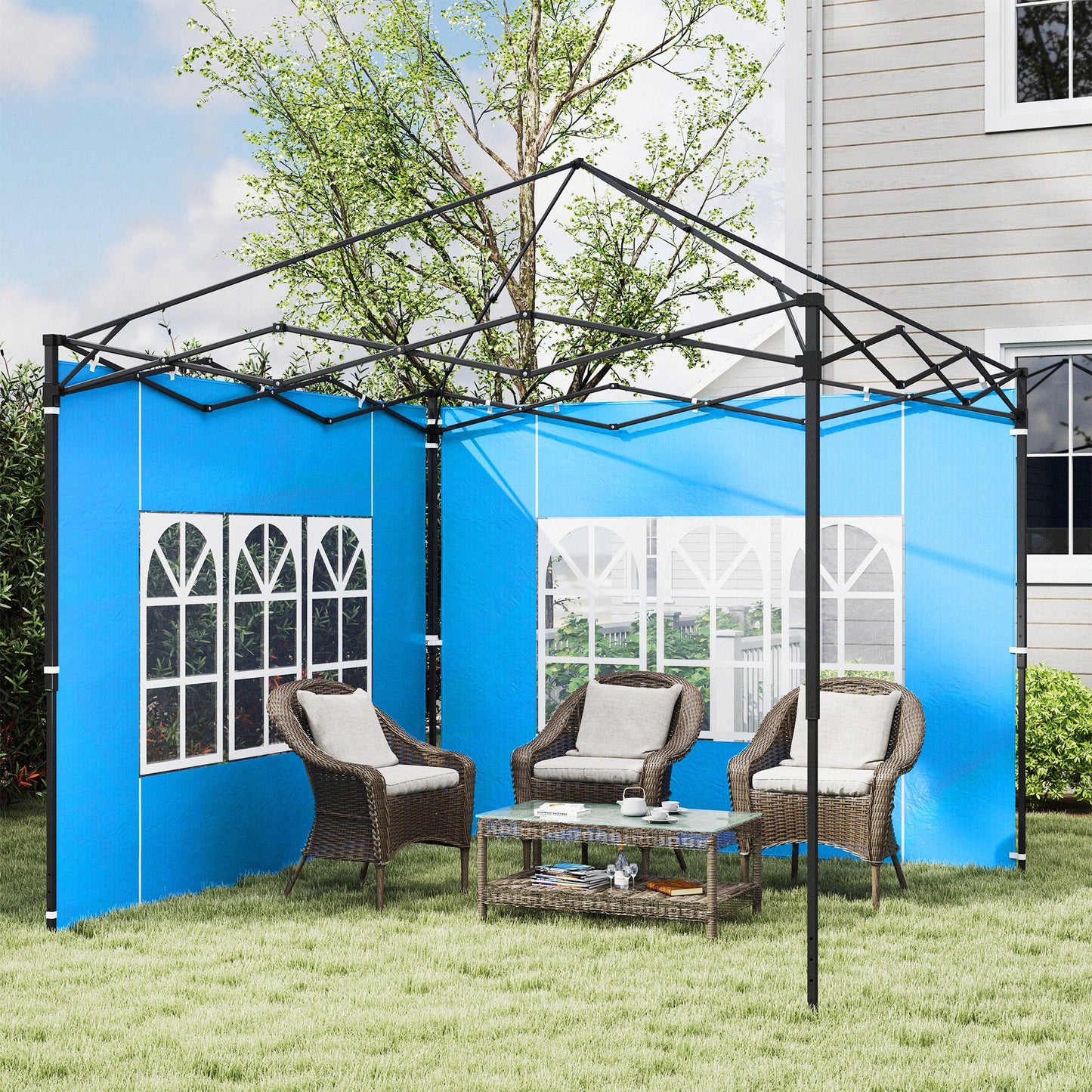 Outsunny Set of Two 3 x 3(m) Gazebo Frame Replacement Walls - Blue