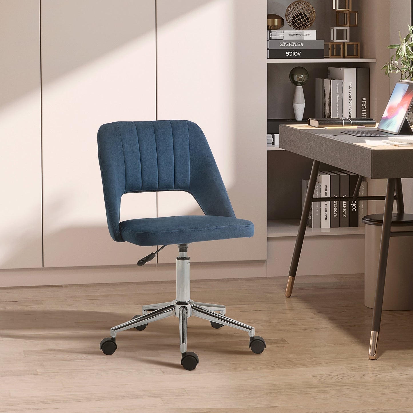 Vinsetto Armless Velvet-Feel Office Chair - Dark Blue