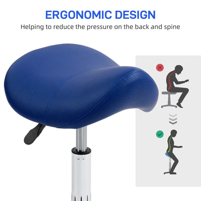 HOMCOM Saddle Stool, Height Adjustable Salon Chair for Massage Spa, Faux Leather, Dark Blue