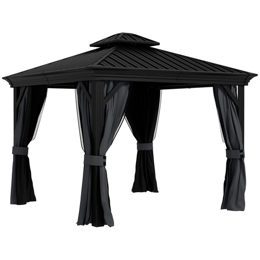 Outsunny 3.65 x 3m Aluminium Hardtop Gazebo, with Accessories - Dark Grey