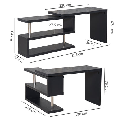 HOMCOM L Shaped Desk with 360√Ç¬∞ Rotating Storage Shelves, Corner Computer Desk, Space Saving Study Table for Home Office, Black