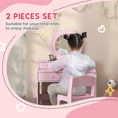 AIYAPLAY Kids Dressing Table Set Kids Make up Table with Stool and Mirror, Storage Drawers, Gift for Aged 3-8