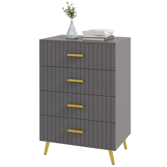 HOMCOM Four Drawer Embossed Line Dresser - Grey/Gold Tone