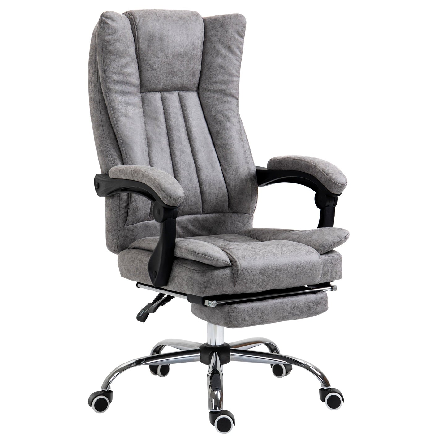 Vinsetto Home Office Chair Microfibre Desk Chair with Reclining Function Armrests Swivel Wheels Footrest Grey