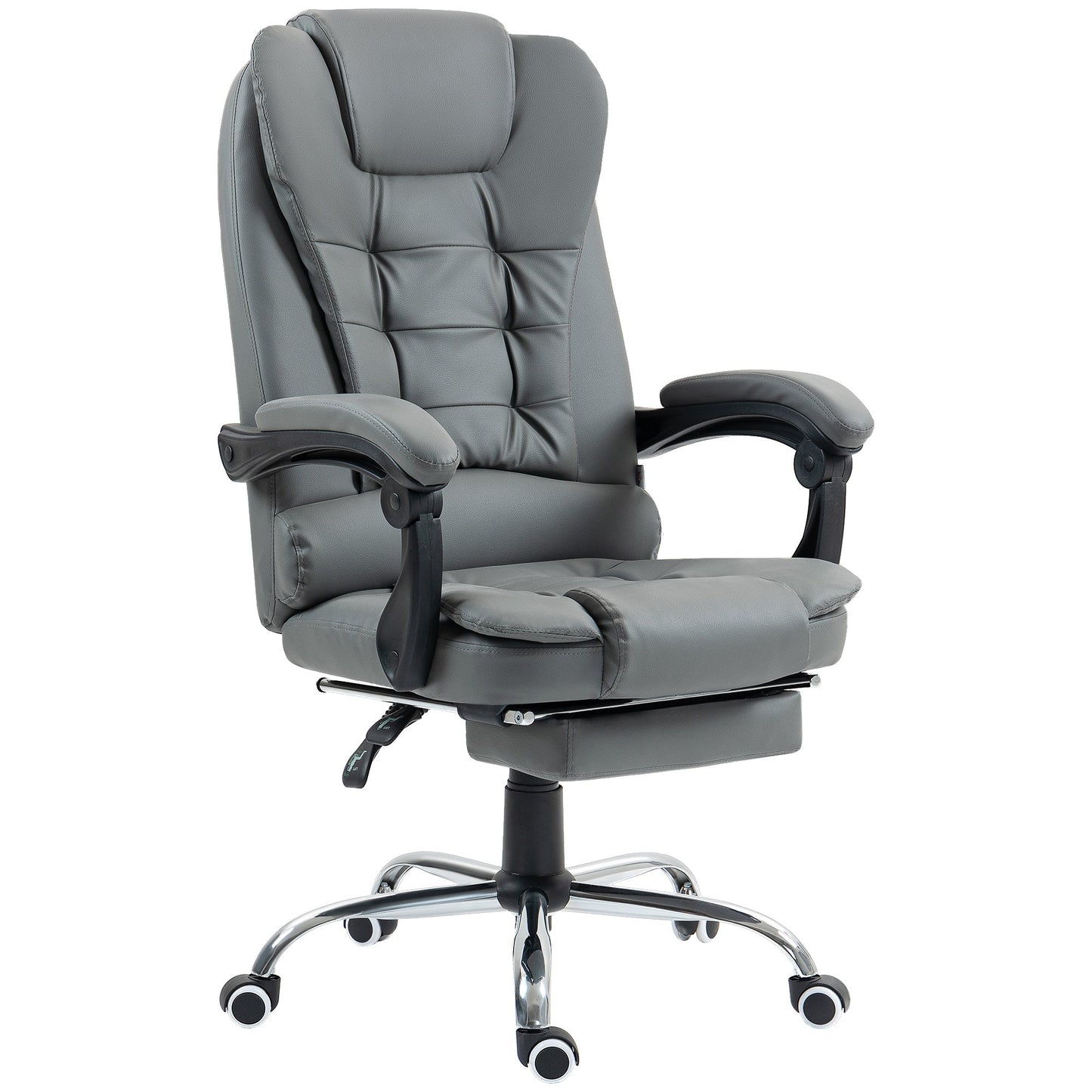 HOMCOM Executive Office Chair, Home Office Chair with Swivel Wheels, Reclining Backrest, Retractable Footrest, Grey