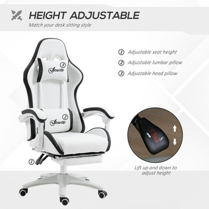 Vinsetto Computer Gaming Chair, PU Leather Desk Chair with Footrest, Swivel Task Chair with 135√Ç¬∞ Reclining Back and Lumbar Support, PC Chair for Adults, White and Black