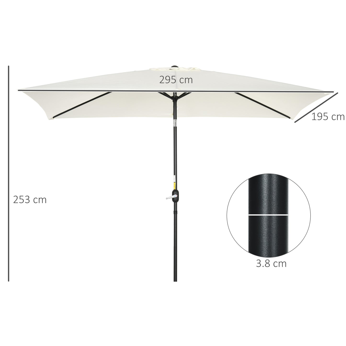 Outsunny 3x2m Garden Parasol Umbrella with Tilt and Crank, Outdoor Sun Shade Canopy with Aluminium Frame and Steel Ribs, Rectangular, Cream White