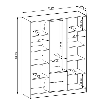 Nelly Hinged Door Wardrobe 155cm [Mirror]