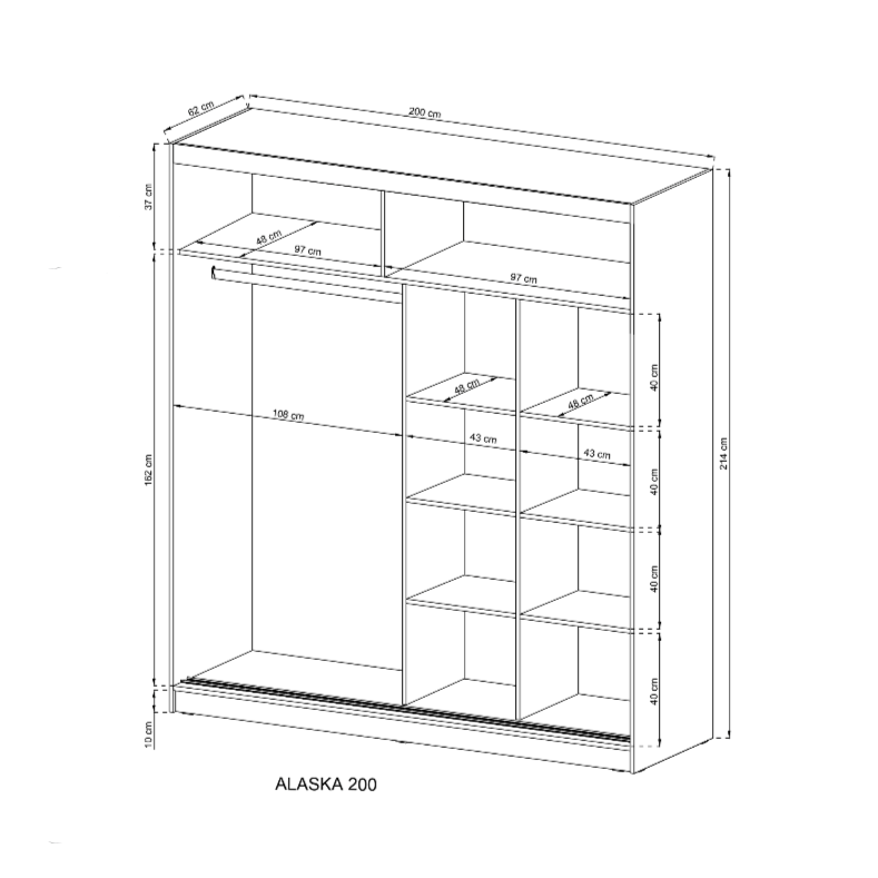 Alaska Sliding Door Wardrobe 200cm