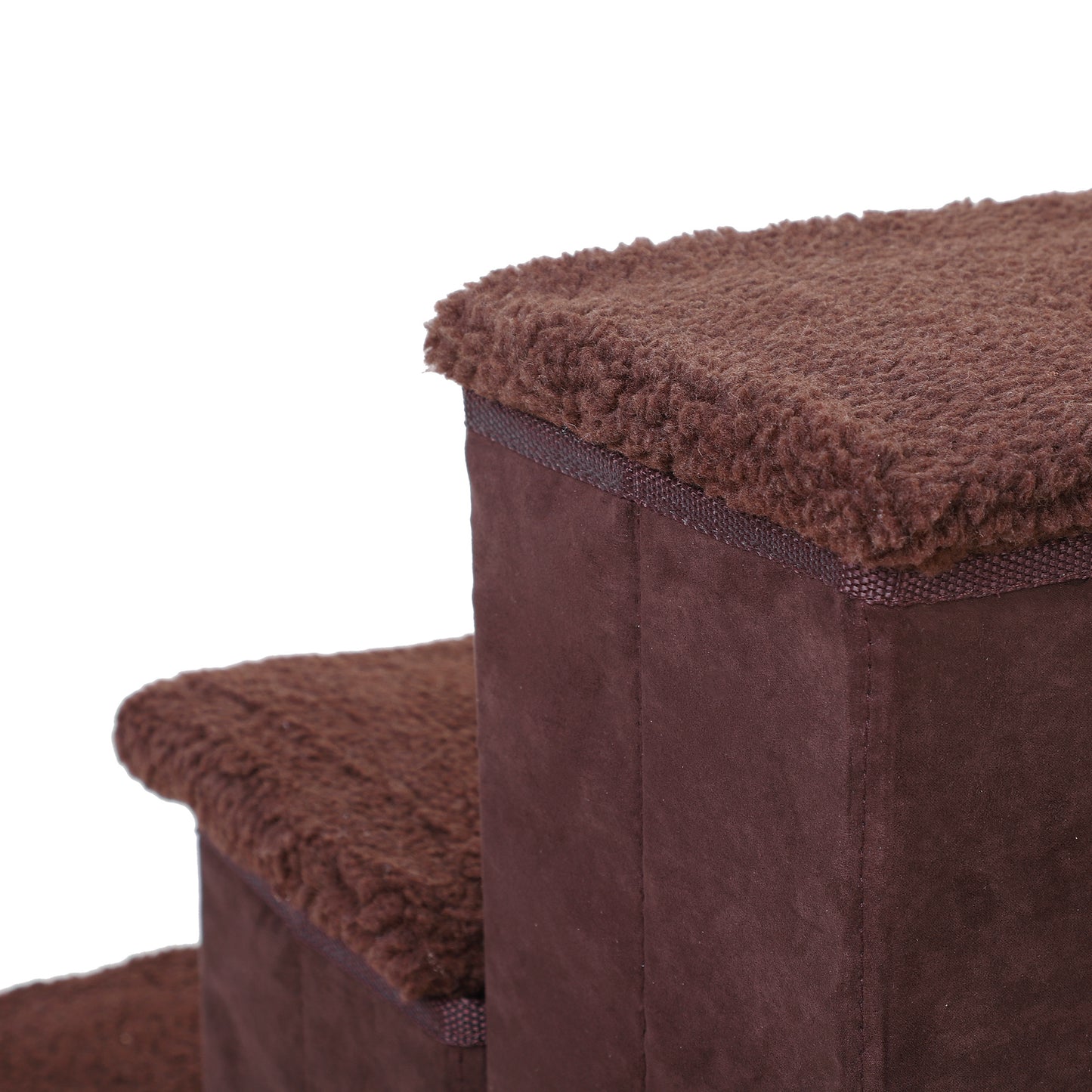 PawHut Pet Stairs Washable Fleece Faux Suede Cover 3 Step Dog Cat Foldable Portable Mobility Assistance 41 x 19cm Brown