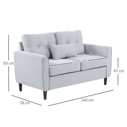 HOMCOM 2 Seater Sofa Double Sofa Loveseat Fabric Wooden Legs Tufted Design for Living Room, Dining Room, Office, Light Grey