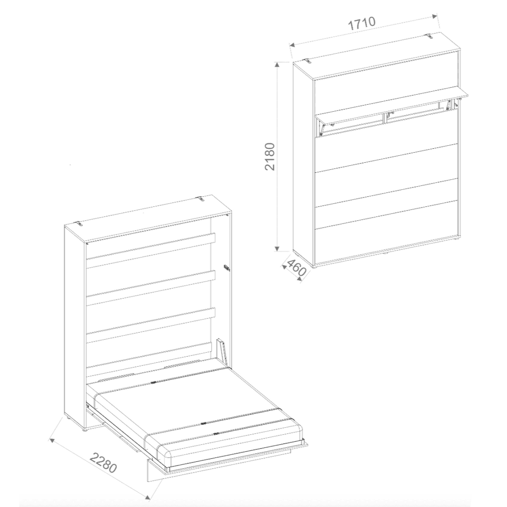 BC-12 Vertical Wall Bed Concept 160cm With Storage Cabinets and LED