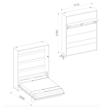 BC-12 Vertical Wall Bed Concept 160cm With Storage Cabinets and LED