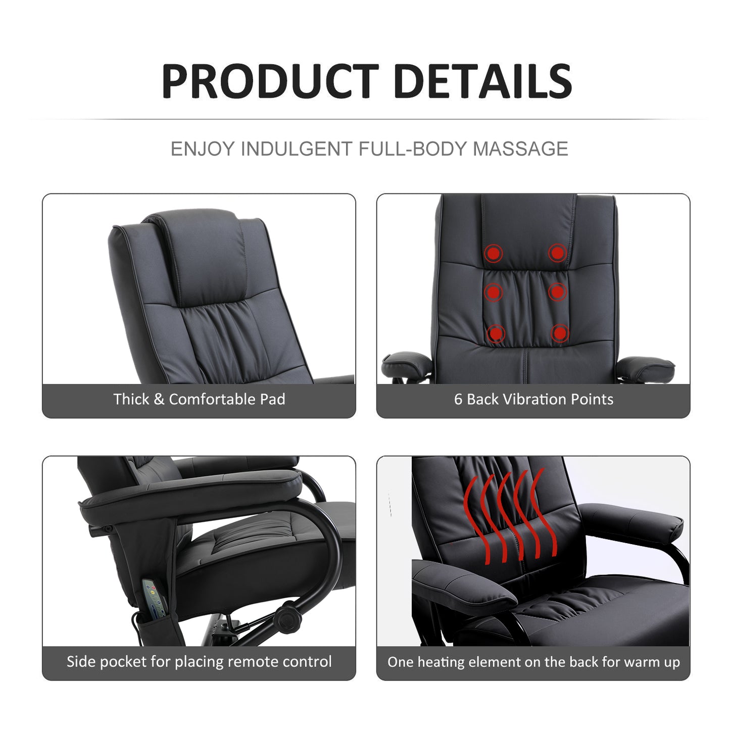 HOMCOM Deluxe Faux Leather Massage Recliner Chair Easy Sofa Armchair Beauty Couch Bed with Foot Stool Black