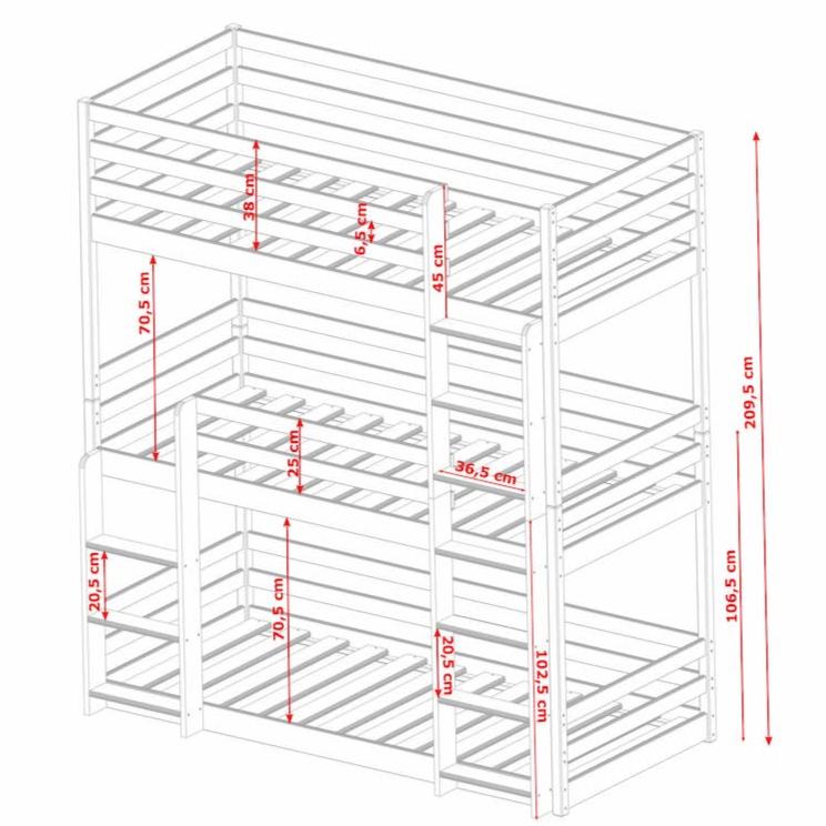 Wooden Triple Bunk Bed Ted