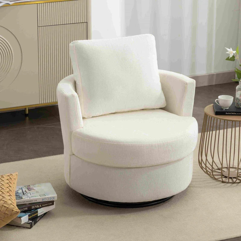 Chenille Swivel Recliner with Back Cushion, Thick Foam Padding, 360° Rotation, 83x78.5x86 cm, Ivory