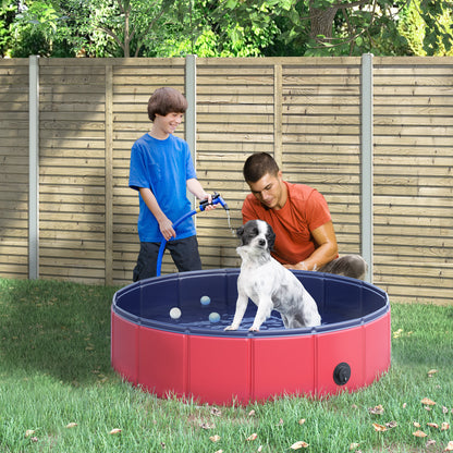 PawHut Foldable Dog Paddling Pool Pet Cat Swimming Pool Indoor/Outdoor Collapsible Summer Bathing Tub Shower Tub Puppy Washer (√é¬¶80 √É‚Äî 20H cm, Red)