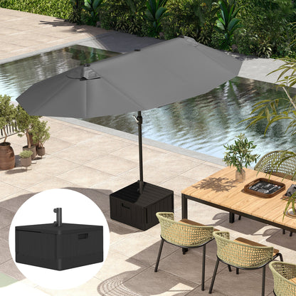 Outsunny Garden Parasol Base Outdoor Umbrella Stand with Wheels Handles, Garden Umbrella Base, Filled Up to 80kg with Stand or 50kg with Water for Deck Poolside, Black