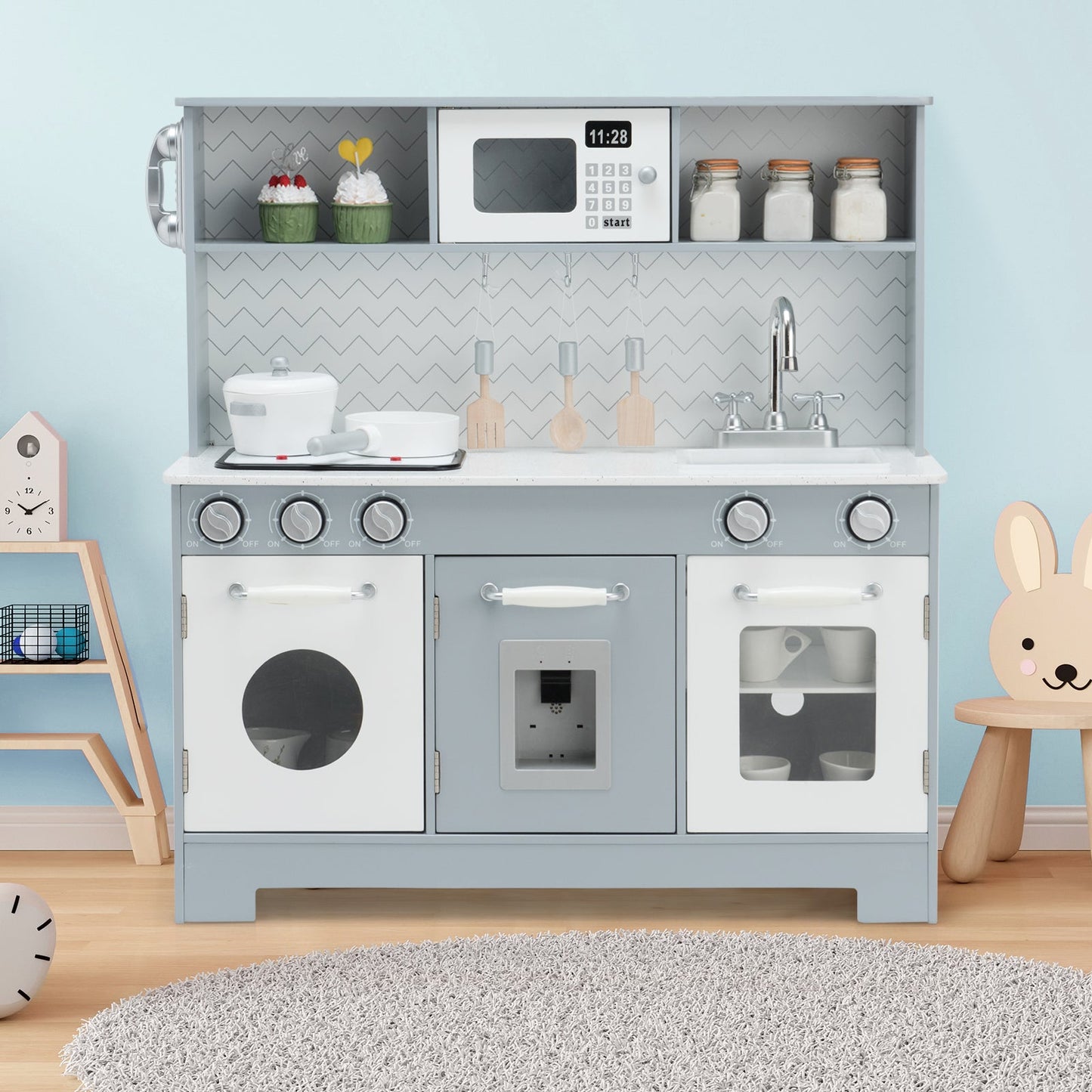 Wooden Pretend Kitchen Toys for Kids with Accessories