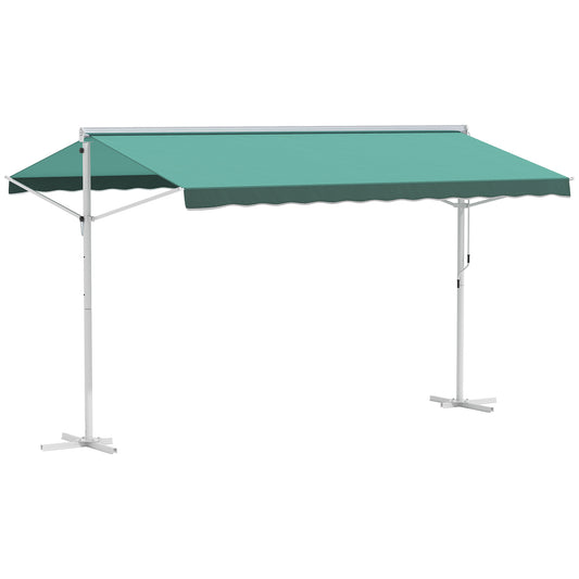 Outsunny 300 x 300CM 2 Side Free Standing Manual Awning Canopy Patio Garden Outdoor Sun Shade Shelter w/Winding Handle (Green)