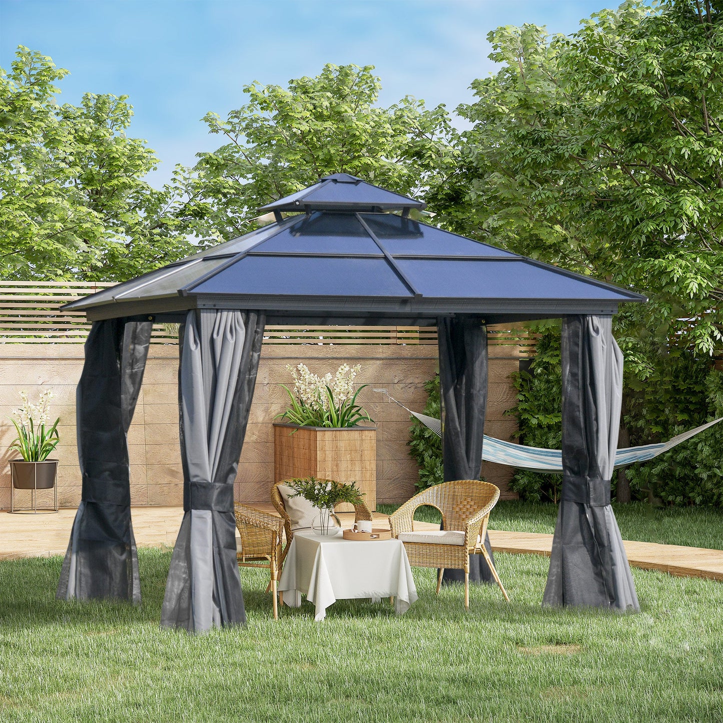 Outsunny Outdoor 3 x 3(m) Gazebo Cabana w/ Steel Frame & Net Sidewalls for Privacy