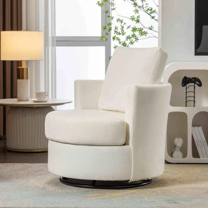 Chenille Swivel Recliner with Back Cushion, Thick Foam Padding, 360° Rotation, 83x78.5x86 cm, Ivory