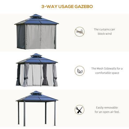 Outsunny Outdoor 3 x 3(m) Gazebo Cabana w/ Steel Frame & Net Sidewalls for Privacy