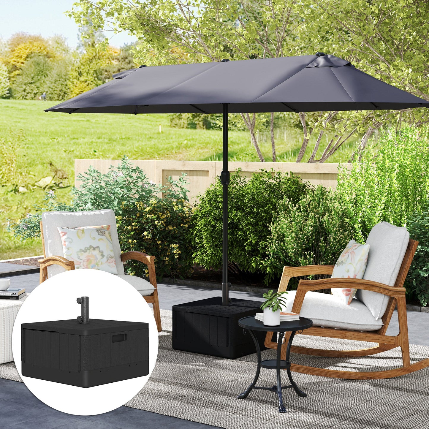 Outsunny Garden Parasol Base Outdoor Umbrella Stand with Wheels Handles, Garden Umbrella Base, Filled Up to 80kg with Stand or 50kg with Water for Deck Poolside, Black