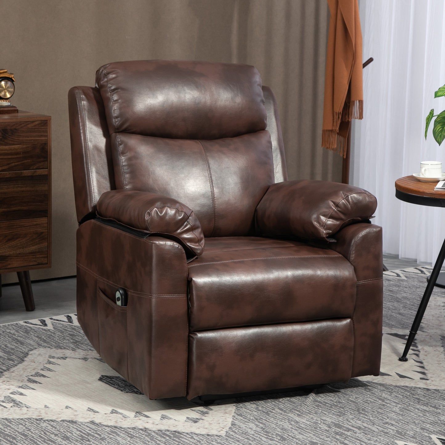 HOMCOM Faux Leather 70√Ç¬∞ Electric Riser Recliner Chair, Dark Brown