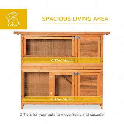 PawHut Large Rabbit Hutch Outdoor, Wooden Guinea Pig Hutch, Pet Cage House Bunny Home, with Rabbit Run, Double Decker 122 x 48 x 100 cm