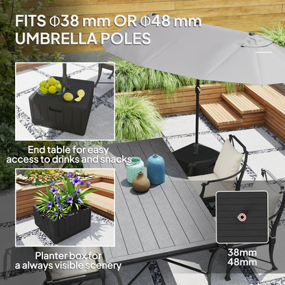 Outsunny Garden Parasol Base Outdoor Umbrella Stand with Wheels Handles, Garden Umbrella Base, Filled Up to 80kg with Stand or 50kg with Water for Deck Poolside, Black