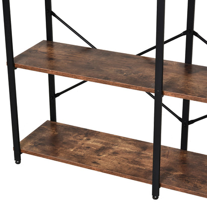 HOMCOM 3-Tier Industrial Style Shelf Metal Frame Smooth Shelves Adjustable Feet Home Office Display Storage Unit Sleek 76x120cm Brown