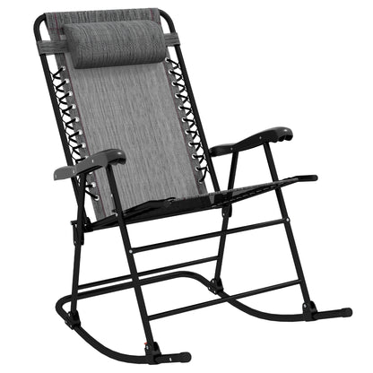 Outsunny Garden Rocking Chair Folding Outdoor Adjustable Rocker Zero-Gravity Seat with Headrest Camping Fishing Patio Deck, 90 x 64 x 110 cm - Grey