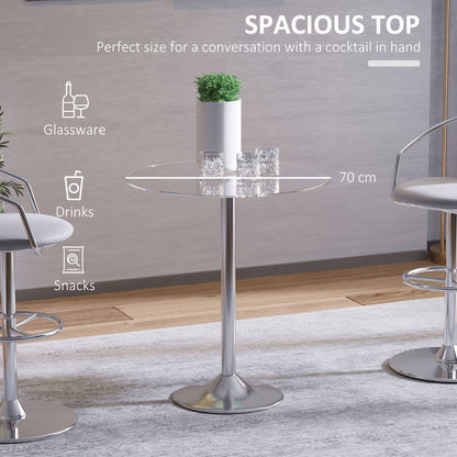 HOMCOM Round Dining Table, Modern Kitchen Table with Tempered Glass Top Chrome Stand, 70 x 70 x 74.5cm