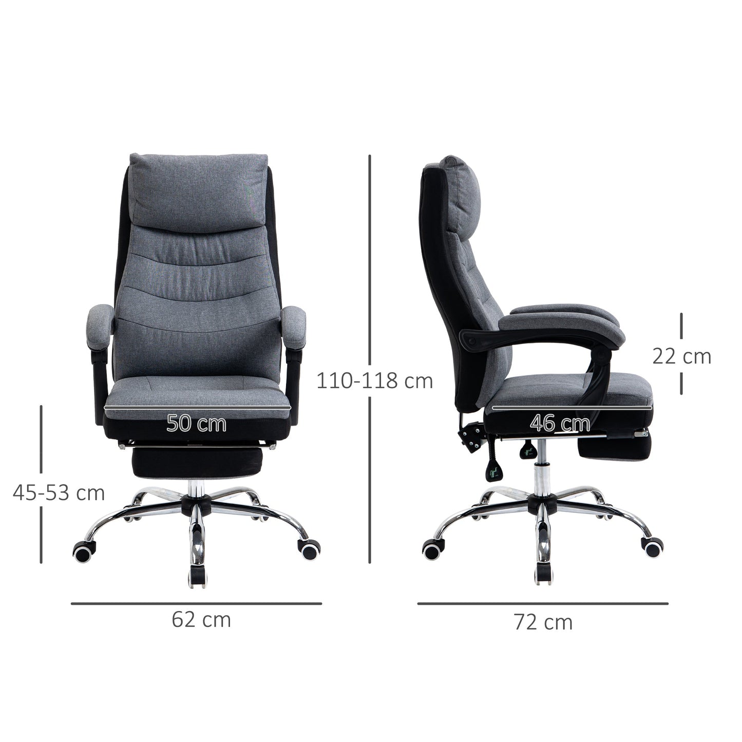 Vinsetto Office Chair, Executive Desk Chair 135√Ç¬∞ Reclining Computer Chair with Adjustable Height, Retractable Footrest and Swivel Wheels, Grey