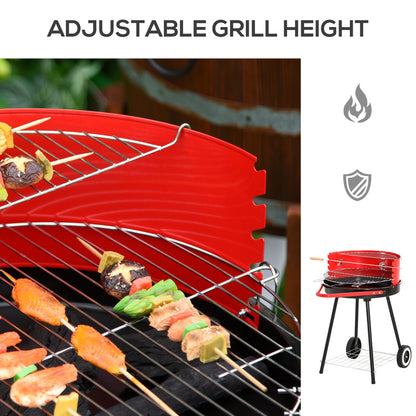 Outsunny Charcoal Outdoor Barbecue Grill, 2 Wheels, size (75.5H x 50L x 82W cm)-Red/Black