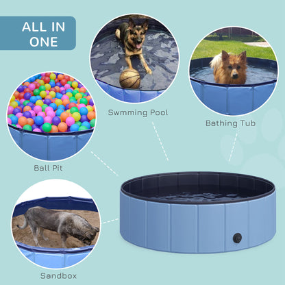 PawHut Foldable Dog Paddling Pool Pet Cat Swimming Pool Indoor/Outdoor Collapsible Summer Bathing Tub Shower Tub Puppy Washer (√é¬¶100 x 30H cm, Blue)