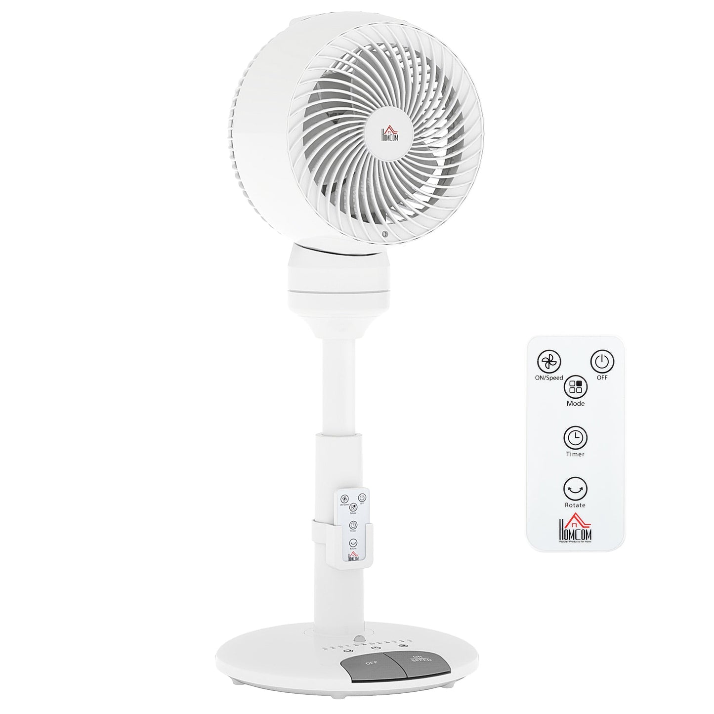 HOMCOM 9'' Air Circulator Fan 3 Speed 3 Mode, 70√Ç¬∞ Oscillation 90√Ç¬∞ Vertical Tilt, Height Adjustable, Remote Controller, for Living Room, Bedroom, Office, White