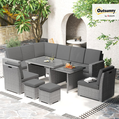 Outsunny Seven-Piece Rattan Garden Sofa Set, with Expanding Table - Light Grey