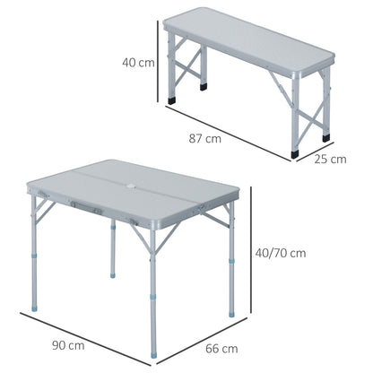 Outsunny 3 pcs Picnic Table Bench Set, Foldable, Aluminum Alloy