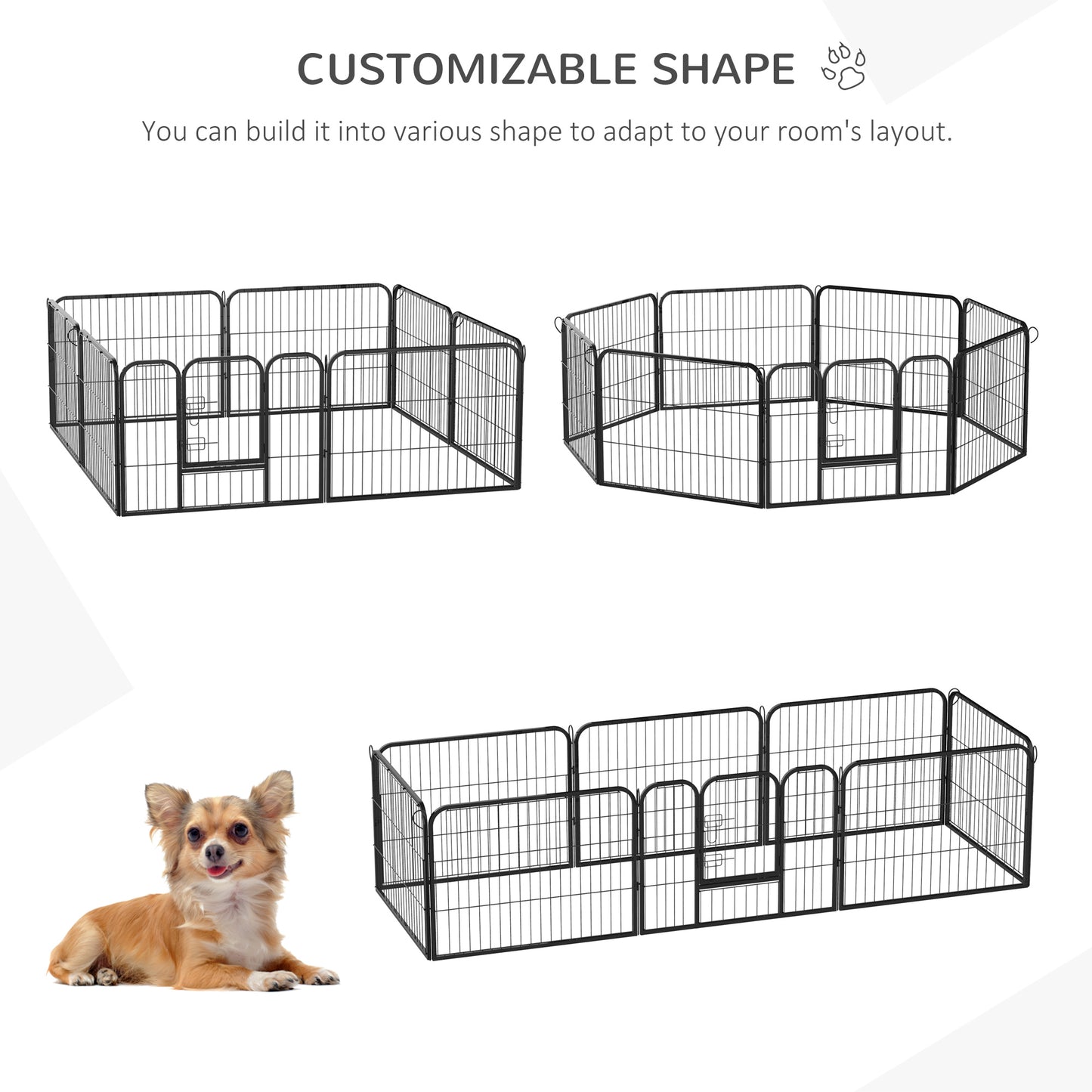 Pawhut Heavy Duty Dog pen 8 Panel Pet Puppy PlayPen Rabbit Hutch Run indoor outdoor Black, 80 x 60 cm