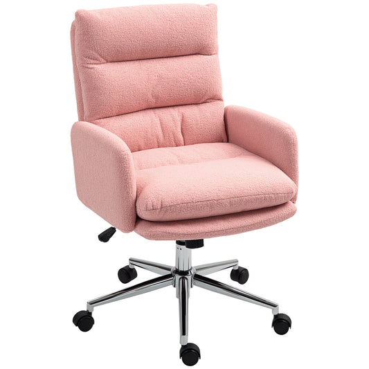 HOMCOM Home Office Chair, Upholstered Sherpa Fleece Desk Chair with Height Adjustable, Tilt Function and 360√Ç¬∞ Swivel Wheels for Home Office and Study Room, Pink