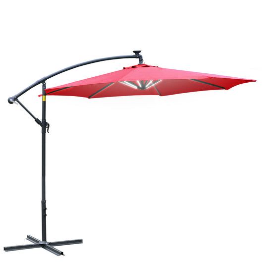 Outsunny Umbrella Parasol W/Solar Powered LED strips, √é¬¶2.95x2.45H m-Wine Red