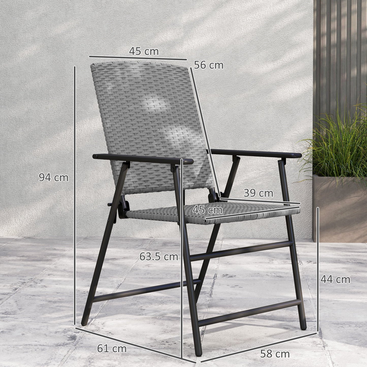 Outsunny Set of Four Folding Rattan Seat Chairs - Grey