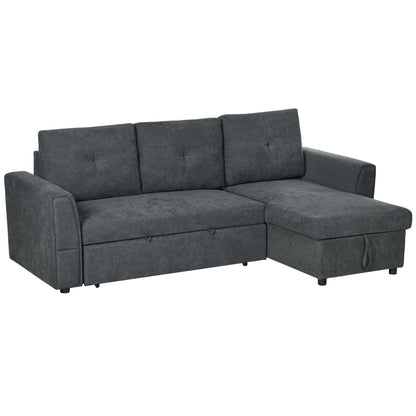 HOMCOM 3 Seater Sofa Bed, L-Shaped Corner Sofa, Pull Out Sofa with Storage, Convertible Click Clack Settee Sectional Sleeper Futon for Living Room, Office, Dark Grey