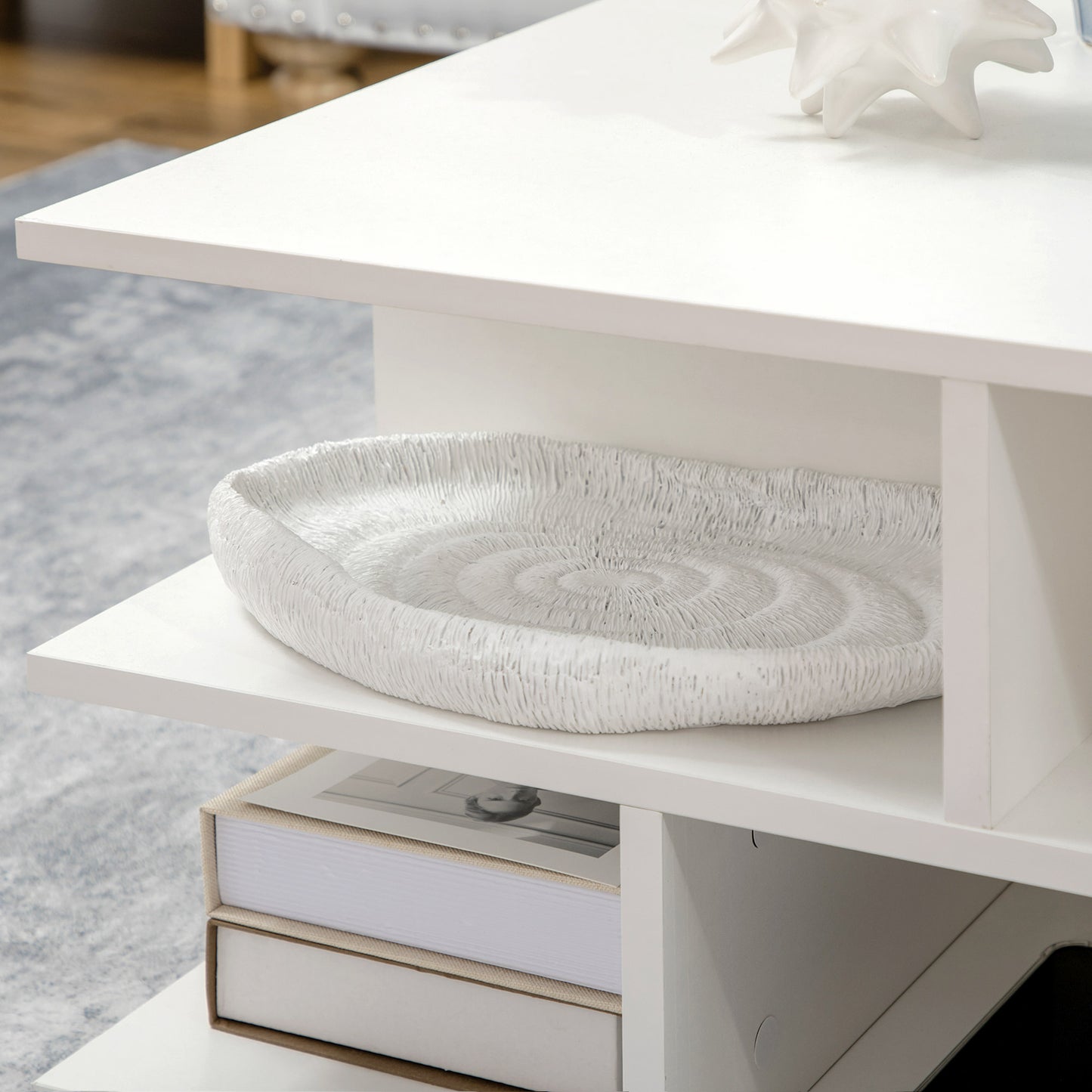 HOMCOM Square Coffee Tables for Living Room, Modern Cocktail Table with Multiple Storage Shelves, 70 x 70 x 36.5 cm, White