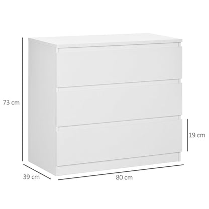 HOMCOM Chest of Drawers, 3-Drawer Storage Organiser Unit for Bedroom, Living Room, White